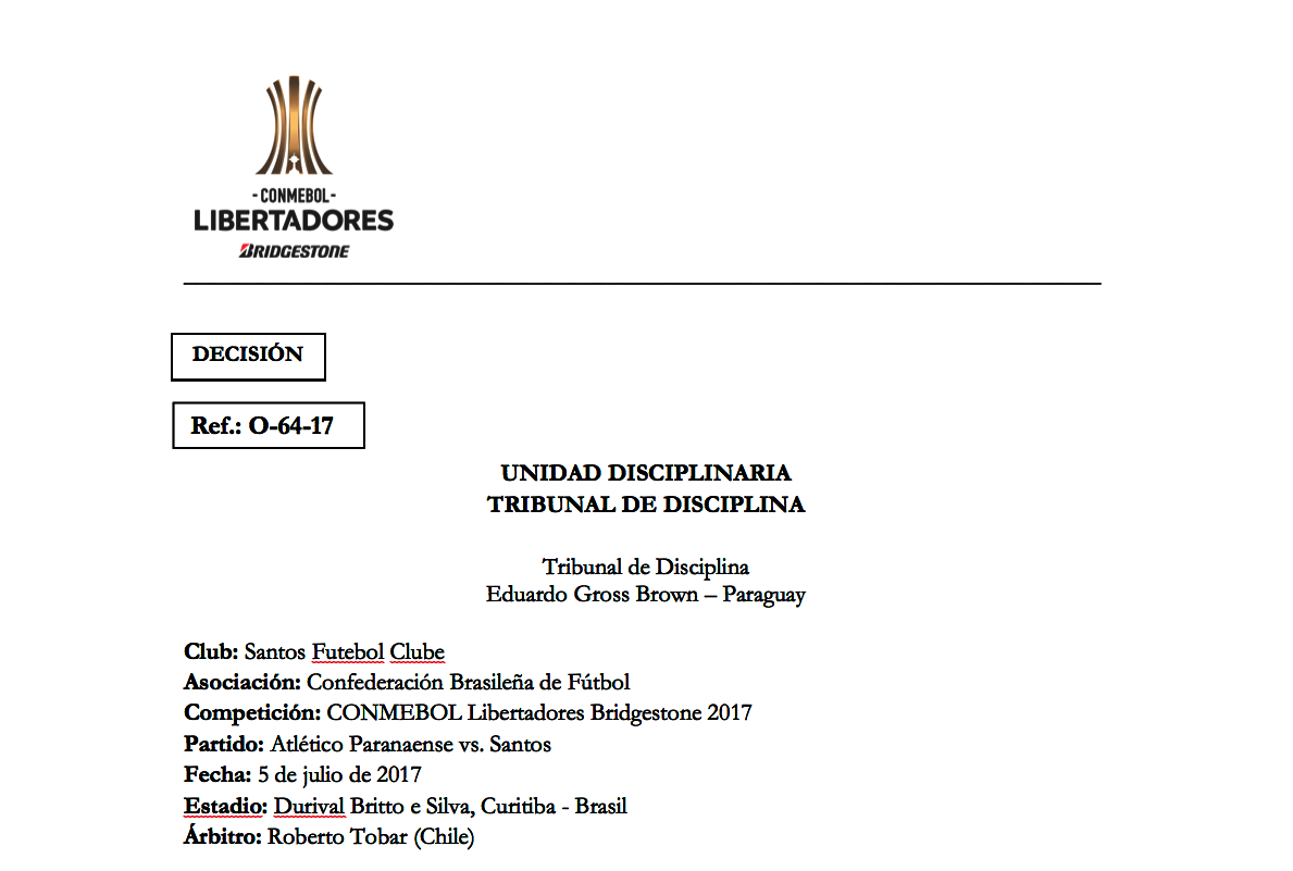 Tribunal De Disciplina De Conmebol Impone Una Multa Al Club Santos Conmebol 6767