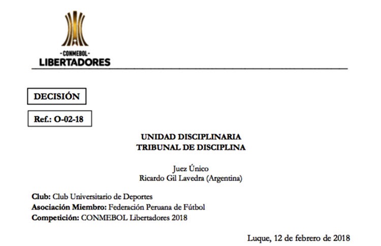 Tribunal De Disciplina De La Conmebol Impone Una Multa Y Advertencia Al Universitario Página 2821