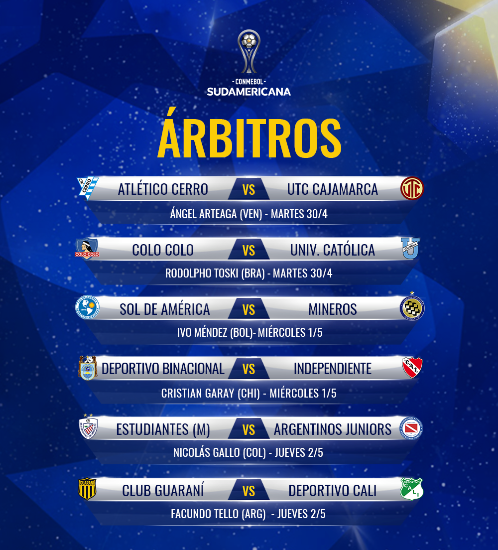 Lista de árbitros para os jogos de volta das Quartas de Final - CONMEBOL