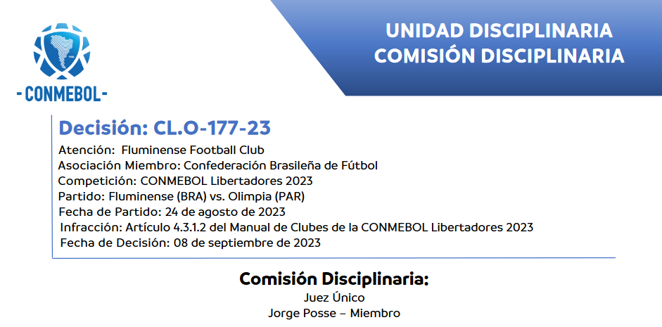 Multa e advertência ao Club Nacional de Football - CONMEBOL