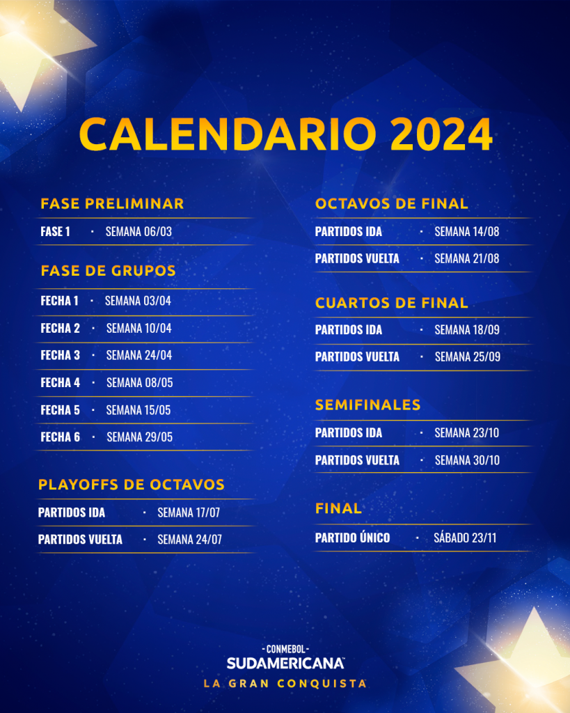Calendário da CONMEBOL Libertadores e CONMEBOL Sudamericana 2024 CONMEBOL