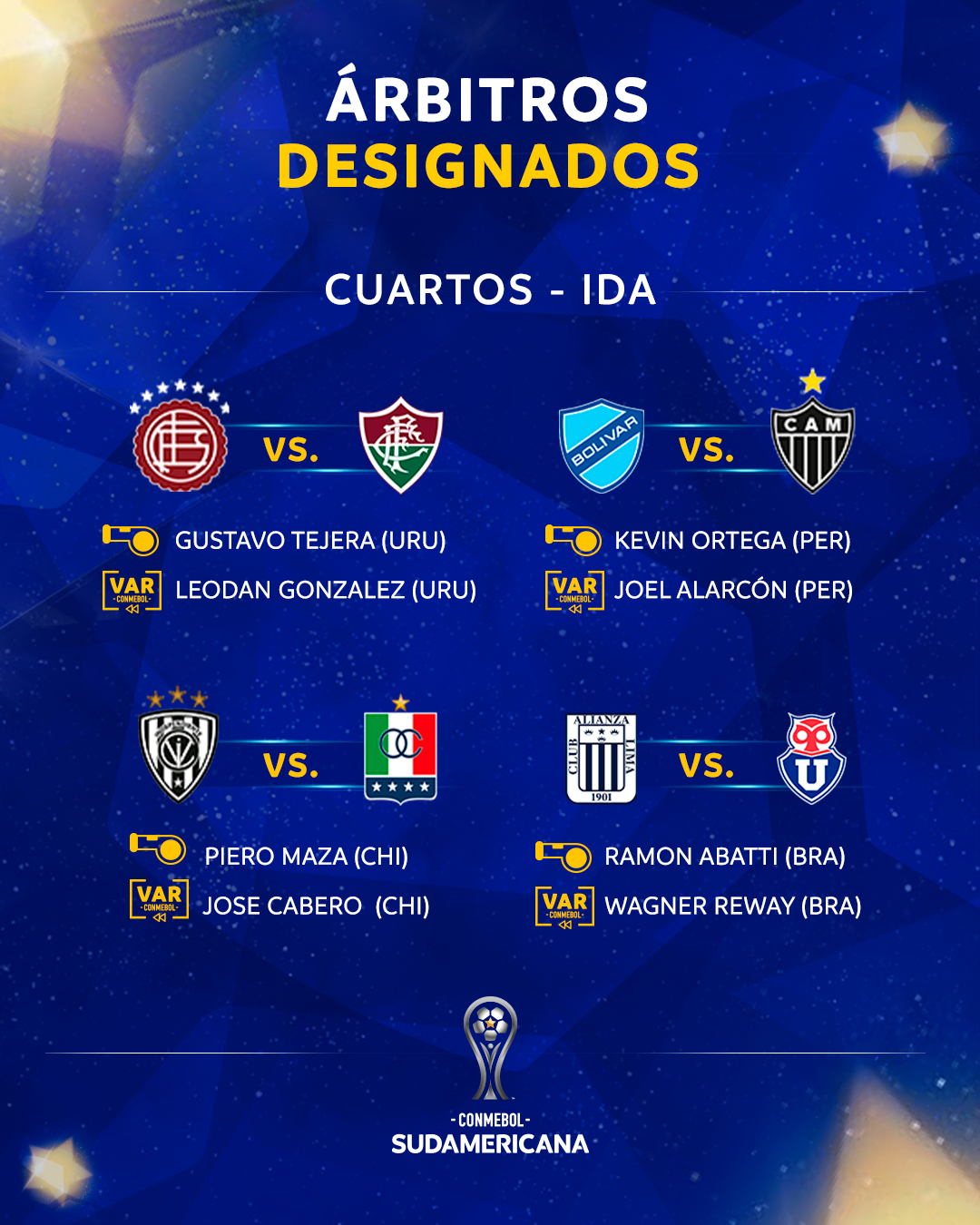 Los árbitros para la ida de los Cuartos de Final – CONMEBOL