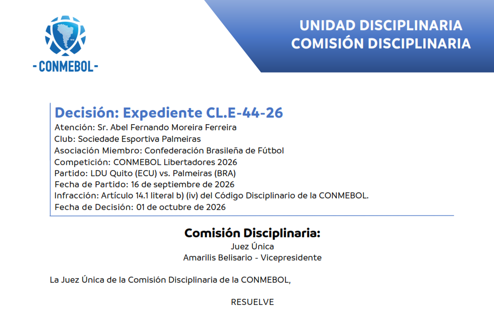 Suspensión y multa al Sr. Abel Fernando Moreira Ferreira